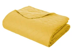 Dessus De Lit Jaune Moutarde Motif Tresse 240 X 260 Cm Avec 2 Taies