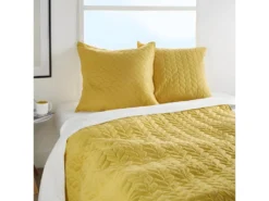 Dessus De Lit Jaune Moutarde Motif Tresse 240 X 260 Cm Avec 2 Taies -Herman Miller Magasin linge de lit 12566535