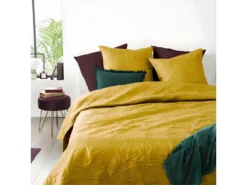 Dessus De Lit Réversible Jaune Moutarde Imprimé Jungle 240 X 260 Cm Avec 2 Taies -Herman Miller Magasin linge de lit 12569077