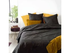 Dessus De Lit Réversible Gris Foncé Imprimé Jungle 240 X 260 Cm Avec 2 Taies -Herman Miller Magasin linge de lit 12569087