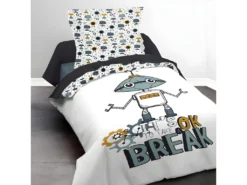 Parure De Couette 140 X 200 "take A Break" Réversible 100% Coton / 57 Fils/cm²