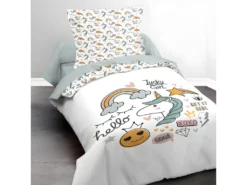 Parure De Couette 140 X 200 "lucky Girl" Réversible 100% Coton / 57 Fils/cm²