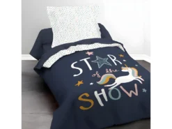 Parure De Couette 140 X 200 "star Of The Show" Réversible 100% Coton / 57 Fils/cm²