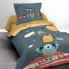 Parure De Couette 140 X 200 "monsters" Réversible 100% Coton / 57 Fils/cm²