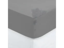 Drap Housse 2 Personnes En Coton Gris Souris 140 X 190 Cm