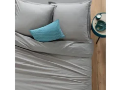 Drap Housse 2 Personnes En Coton Gris Souris 140 X 190 Cm -Herman Miller Magasin linge de lit 13473079