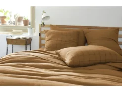 Taie D'oreiller Tissé-teint Grands Carreaux Déco "Gaze De Coton" - Gaïa Match Camel - 50 X 70 Cm -Herman Miller Magasin linge de lit 13545261