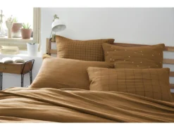Taie D'oreiller Tissé-teint Grands Carreaux Déco "Gaze De Coton" - Gaïa Match Camel - 50 X 70 Cm -Herman Miller Magasin linge de lit 13545263