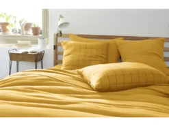 Taie D'oreiller Tissé-teint Grands Carreaux Déco "Gaze De Coton" - Gaïa Match Safran - 60 X 60 Cm -Herman Miller Magasin linge de lit 13545609
