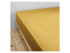 Drap Housse "Gaze De Coton" - Gaïa Safran - 160 X 200 Cm Bonnet De 30 Cm