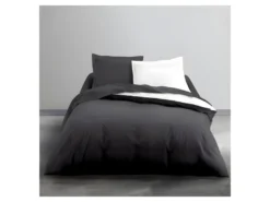 Parure De Lit Coton 2 Personnes - 240x260 Cm - Bicolore Gris Et Blanc Yaël -Herman Miller Magasin linge de lit 13607187