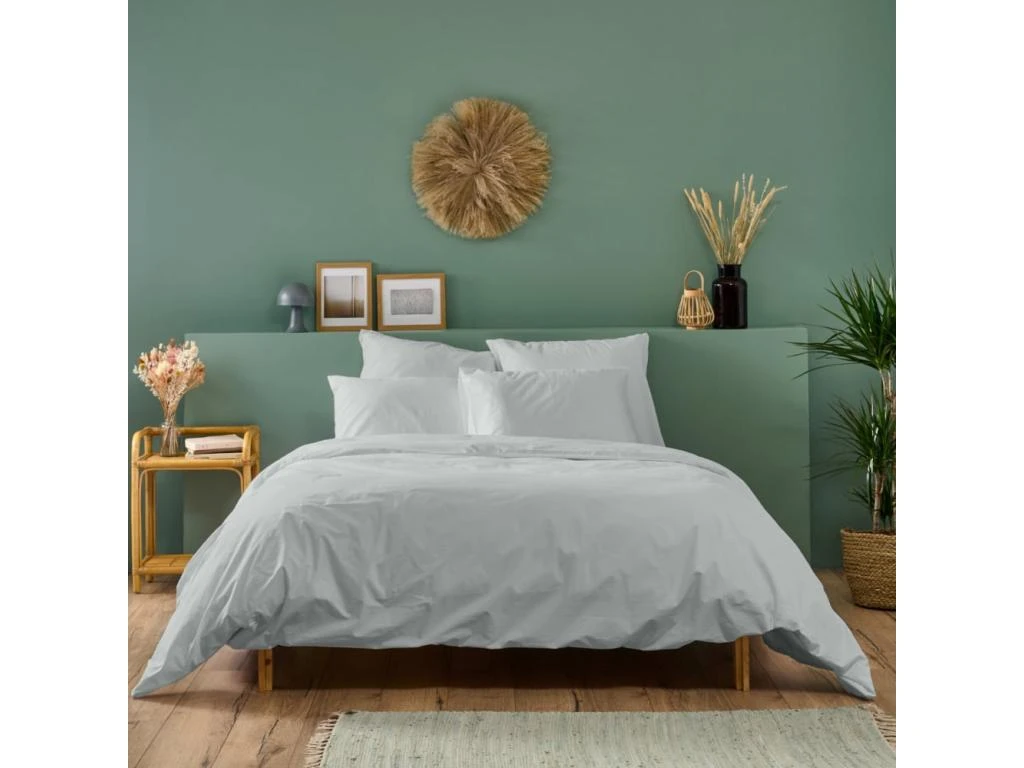 Parure De Lit Unie 2 Personnes Percale De Coton : Housse 220x240cm+ 2 Taie 65x65cm- Gris Clair 2 Parure De Lit Unie 2 Personnes Percale De Coton : Housse 220x240cm+ 2 Taie 65x65cm- Gris Clair – Image 2
