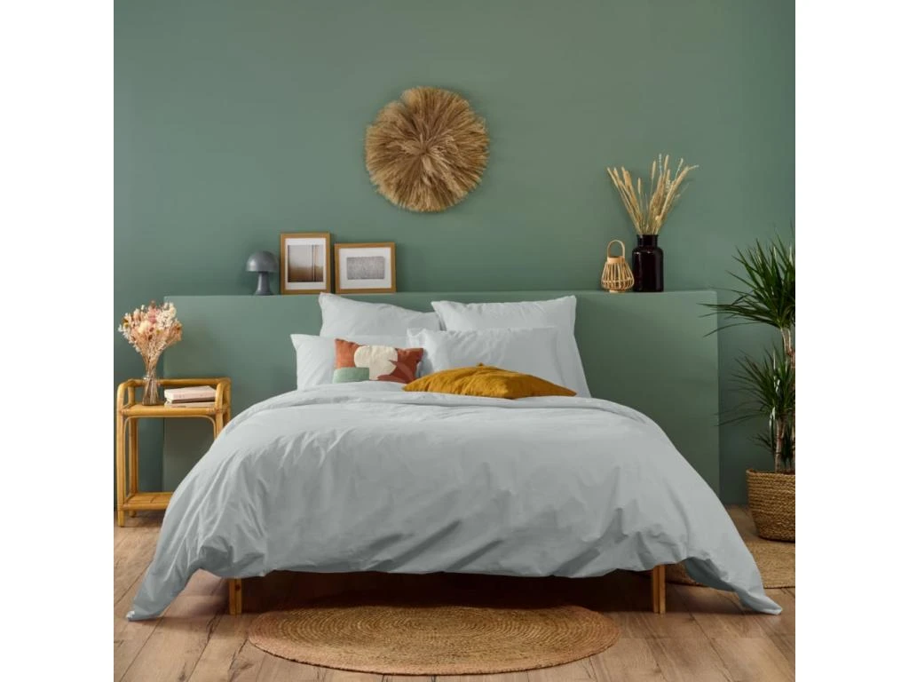 Parure De Lit Unie 2 Personnes Percale De Coton : Housse 220x240cm+ 2 Taie 65x65cm- Gris Clair 3 Parure De Lit Unie 2 Personnes Percale De Coton : Housse 220x240cm+ 2 Taie 65x65cm- Gris Clair – Image 3