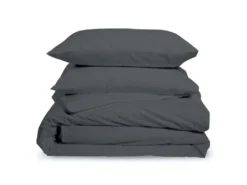 Parure De Lit Unie 1 Personne Percale De Coton : Housse 140x200cm+ 1 Taie 65x65cm- Anthracite
