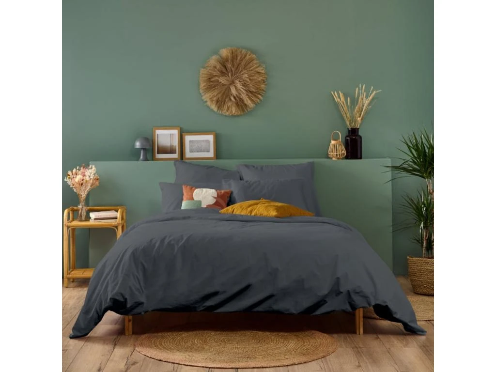 Parure De Lit Unie 1 Personne Percale De Coton : Housse 140x200cm+ 1 Taie 65x65cm- Anthracite 4 Parure De Lit Unie 1 Personne Percale De Coton : Housse 140x200cm+ 1 Taie 65x65cm- Anthracite – Image 4
