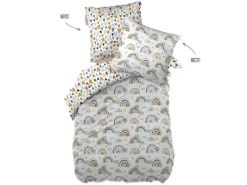 CIELO - Parure De Lit Coton Motif Arc-en-Ciel Housse De Couette 140x200cm + Taie D'Oreiller