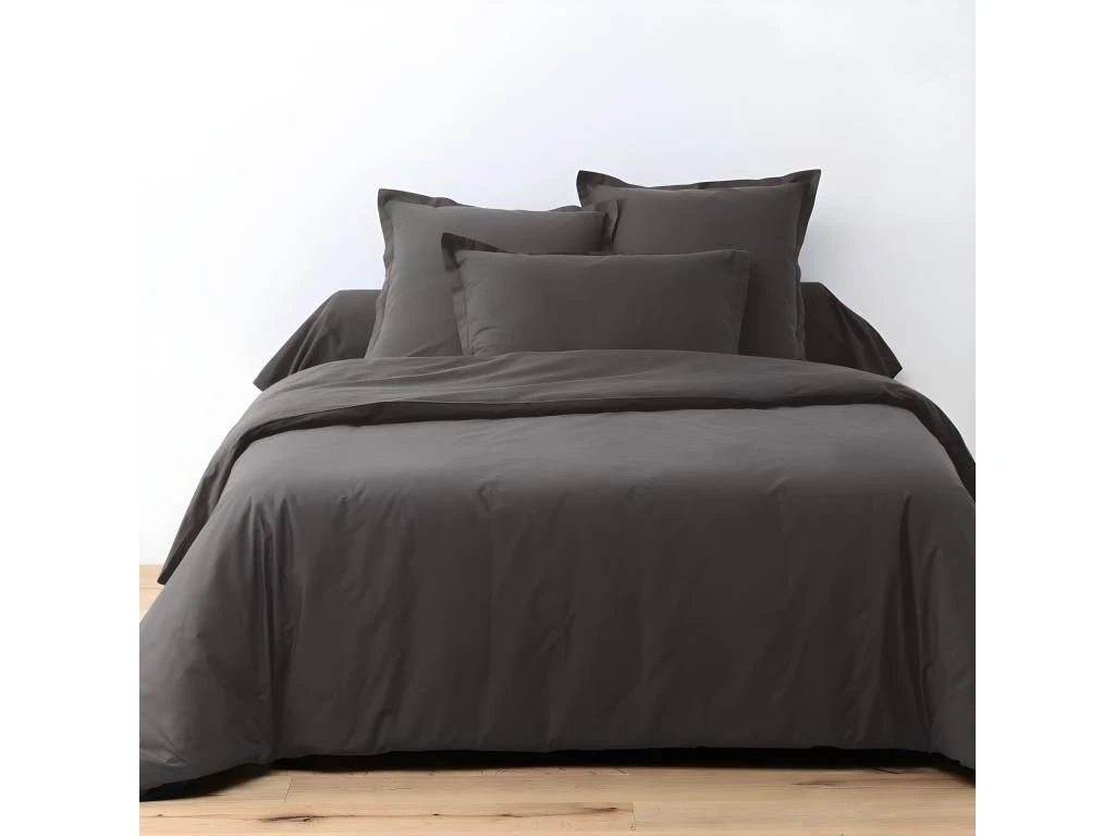 Housse De Couette 240x260 Cm + 2 Taies D'oreiller Carrées 100% Coton 57 Fils Gris Foncé 1 Housse De Couette 240x260 Cm + 2 Taies D'oreiller Carrées 100% Coton 57 Fils Gris Foncé