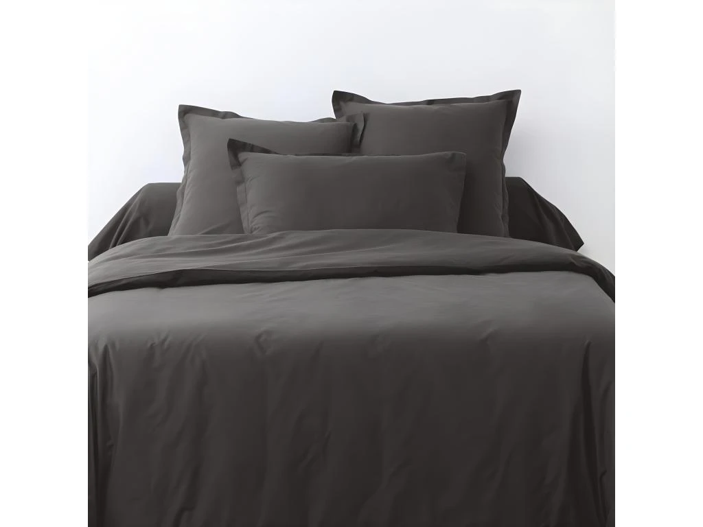 Housse De Couette 240x260 Cm + 2 Taies D'oreiller Carrées 100% Coton 57 Fils Gris Foncé 2 Housse De Couette 240x260 Cm + 2 Taies D'oreiller Carrées 100% Coton 57 Fils Gris Foncé – Image 2
