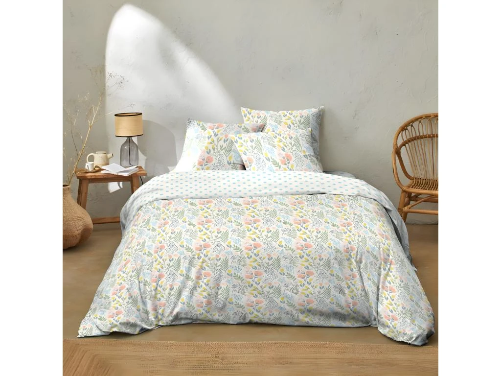 Housse De Couette 220x240 Cm + 2 Taies D'oreiller 63x63 Cm 100% Coton 51 Fils Lila Multico 1 Housse De Couette 220x240 Cm + 2 Taies D'oreiller 63x63 Cm 100% Coton 51 Fils Lila Multico
