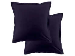Lot De 2 Taies D'oreiller 63x63 Cm Carrée 100% Coton 57 Fils Bleu Impérial