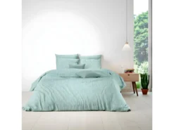 Housse De Couette 220x240 Cm + 2 Taies D'oreiller 63x63 Cm 100% Coton 57 Fils Celadon