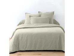 Housse De Couette 220x240 Cm + 2 Taies D'oreiller Carrées 100% Coton 57 Fils Grège