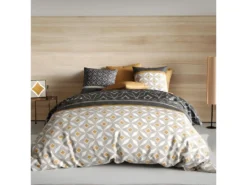 Housse De Couette 140x200 Cm + 1 Taie D'oreiller Carrée 100% Coton 57 Fils Oto