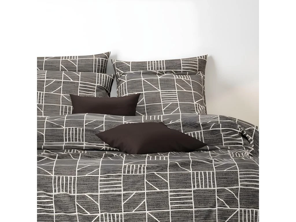 Housse De Couette 220x240 Cm + 2 Taies D'oreiller 63x63 Cm 100% Coton 57 Fils Ethnic 2 Housse De Couette 220x240 Cm + 2 Taies D'oreiller 63x63 Cm 100% Coton 57 Fils Ethnic – Image 2