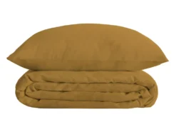 Parure De Lit 2 Personnes En Percale De Coton Jaune Ocre 240 X 220 Cm Housse De Couette Avec 2 Taies