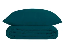 Parure De Lit 2 Personnes En Percale De Coton Bleu Egéen 240 X 220 Cm Housse De Couette Avec 2 Taies