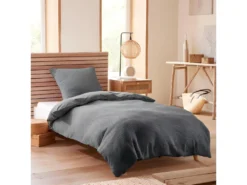 Parure De Couette "Nid D'abeille" 140 X 200 Pour Lit 1 Place - Nid D'abeille Ardoise