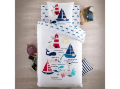 Parure De Lit 140x200 Cm Coton Bio MATELOT Bleu -Herman Miller Magasin linge de lit 22116551