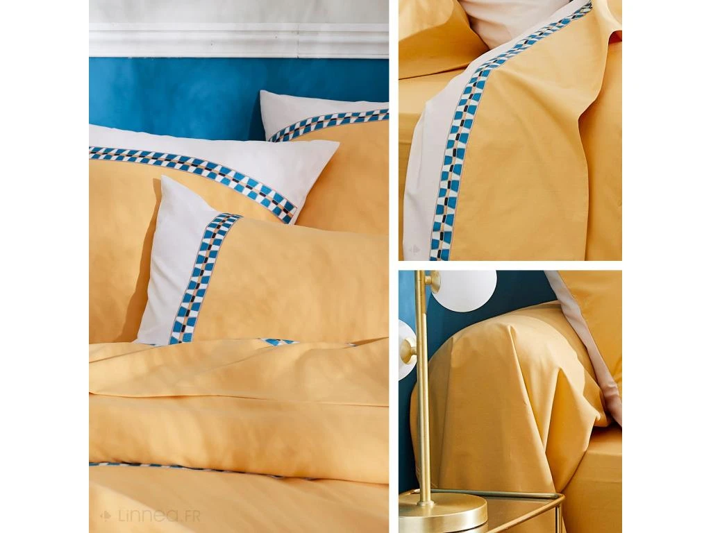 Parure De Lit 3 Pièces 260x240 Cm Percale Coton ROMY Ambre 2 Parure De Lit 3 Pièces 260x240 Cm Percale Coton ROMY Ambre – Image 2