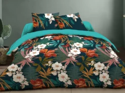 Parure De Lit En Percale De Coton 80 Fils/cm² - Housse De Couette 240 X 260 Cm + 2 Taies D'oreiller 63 X 63 Cm - Multicolore - FLOWERIA