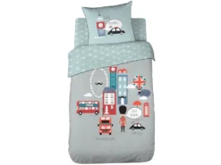 Parure De Lit 140x200 Cm Coton BRITISH MORNING Gris