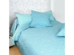 Parure De Lit 240x220 Cm Satin De Coton PANTHEON Bleu Clair