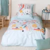 Parure De Lit 140x200 Cm Coton CATCHI Bleu Pâle
