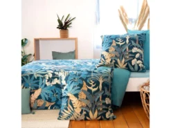 Parure De Lit 260x240 Cm Coton LEOPARDIE Bleu 3 Pièces -Herman Miller Magasin linge de lit 8857251