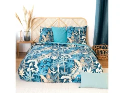 Parure De Lit 260x240 Cm Coton LEOPARDIE Bleu 3 Pièces -Herman Miller Magasin linge de lit 8857253