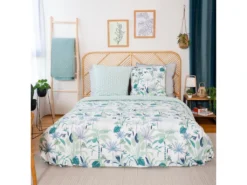 Parure De Lit 260x240 Cm Coton Bci Adouci ALISCO Bleu 3 Pièces