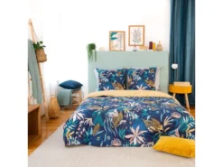 Parure De Lit 140x200 Cm Coton Bci Adouci AGLAE Bleu 2 Pièces