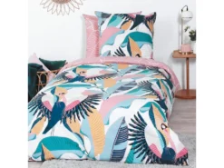 Parure De Lit 140x200 Cm Coton Issu De L'agriculture Biologique GRUE Rose Pêche