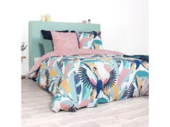 Parure De Lit 260x240 Cm Coton Issu De L'agriculture Biologique GRUE Rose Pêche