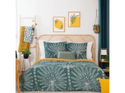 Parure De Lit 240x220 Cm Coton Bci Adouci MAZIA Vert 3 Pièces