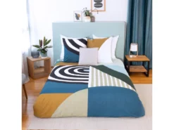 Parure De Lit 260x240 Cm Coton STOP Bleu 3 Pièces -Herman Miller Magasin linge de lit 8864965