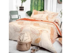 Housse De Couette 200x200 Cm Coton FOLIO Ecru Corail