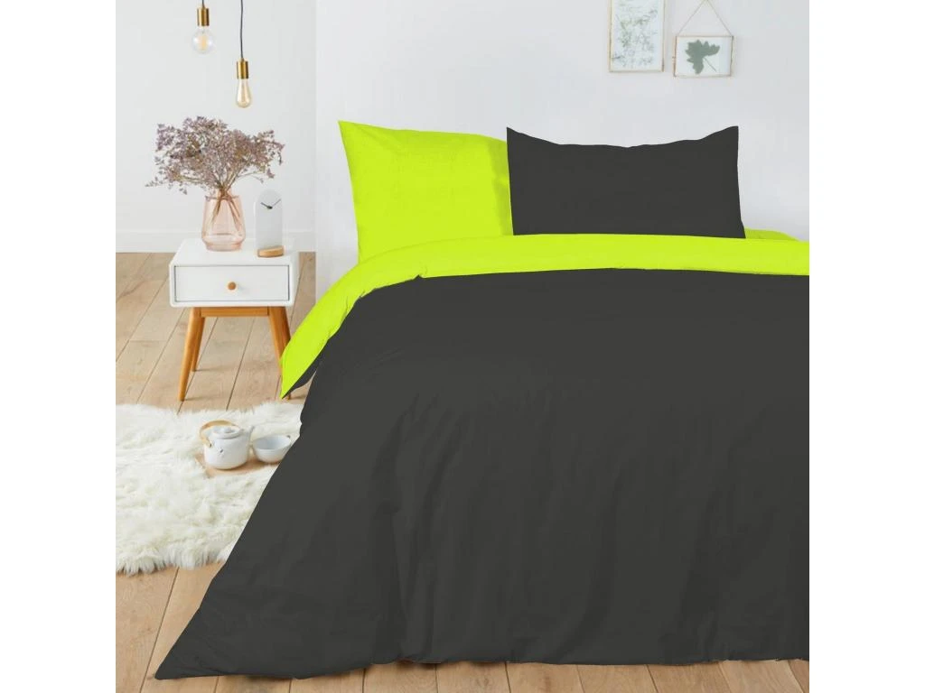 Housse De Couette 220x240 + 2 Taies D'oreiller 63x63 Cm Coton Anis_Anthracite 1 Housse De Couette 220x240 + 2 Taies D'oreiller 63x63 Cm Coton Anis_Anthracite