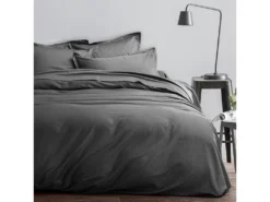 Housse De Couette 220x240 + 2 Taies D'oreiller 63x63 Cm Satin De Coton Acier