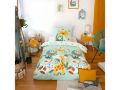 Housse De Couette Réversible 140x200 Cm + 1 Taie D'oreiller 63x63 Cm Coton Poumba