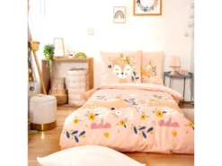 Housse De Couette Réversible 140x200 Cm + 1 Taie D'oreiller 63x63 Cm Coton Deer